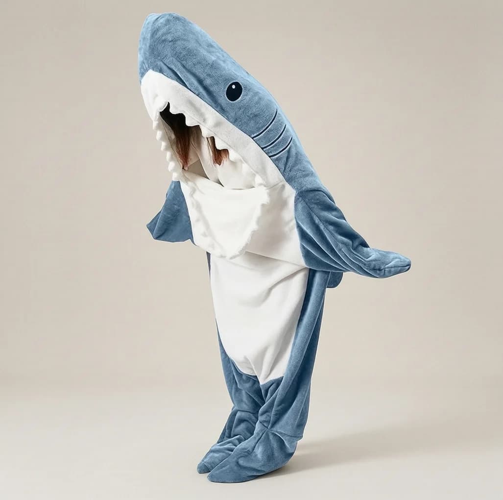 Shark Onesie Pajamas Cartoon Cosplay Halloween Party Costume Wearable Blanket Warm Unisex Adult Loungewear