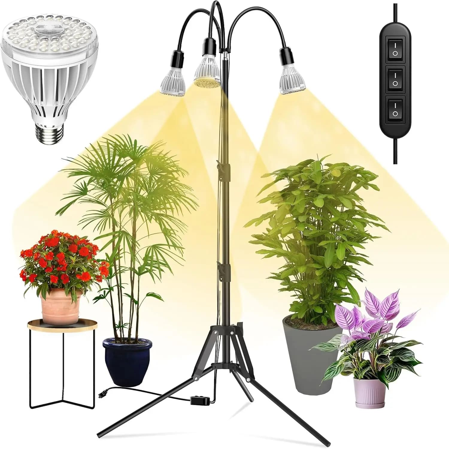 96W Indoor Cultivation Lamp, Adjustable Tripod with 3 Bulbs for a Healthy Growth