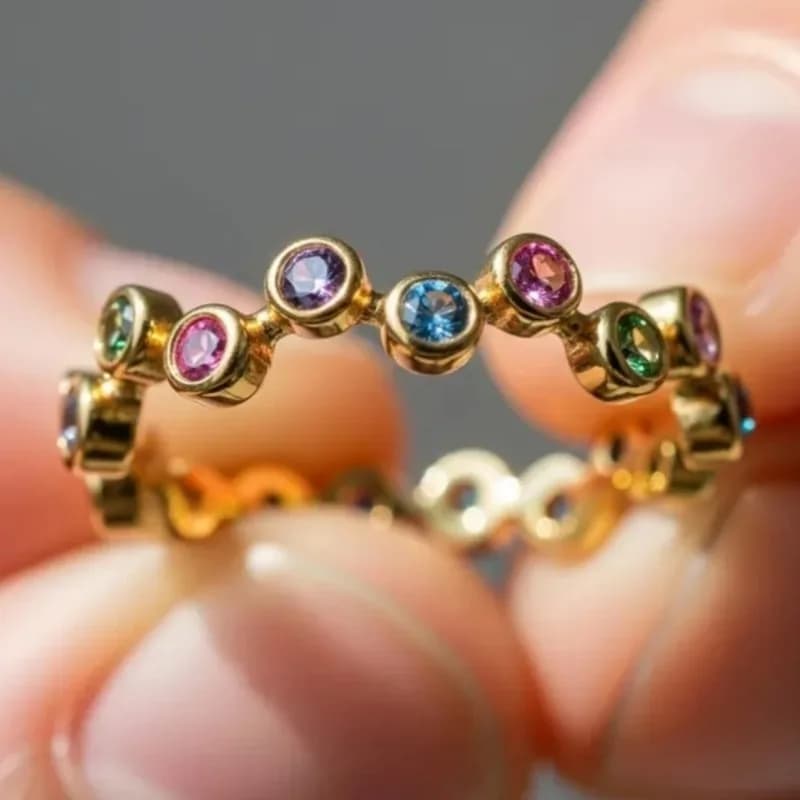 Women's Light Luxury Wave Fashion Ring With Colorful Synthetic Zirconia Inlaid Exquisite Ring Accessories Jewelry