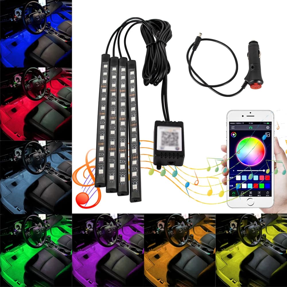 Neon 36 48 72 LED Car Interior Ambient Foot Light Wireless Remote Music APP Control Auto RGB Atmosphere Decorative Lamps