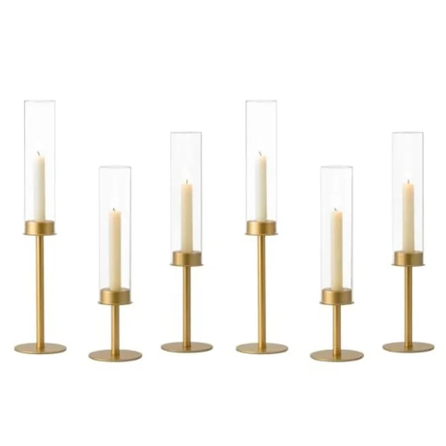 Portacandele - Candelieri in Ottone con Copertura in Vetro per Centrotavola Matrimoniali e Decorazioni Natalizie