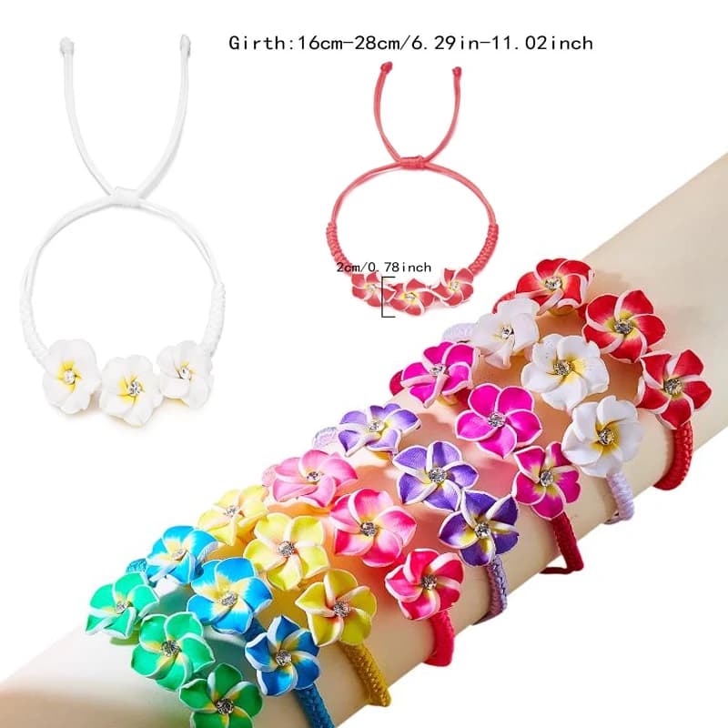 Braccialetto Boho Hawaiano in Argilla Polimerica con Fiori, Bracciale Intrecciato con Perline per Donne, Gioielli Estivi da Spiaggia e Festa, Regalo per Migliori Amiche