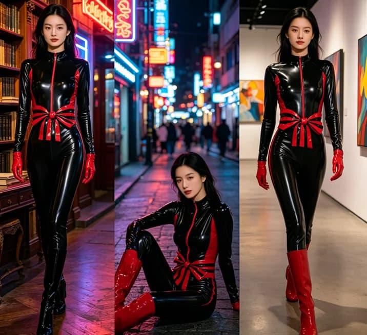 New Latex 100% glove bowknot Rubber Gummi Catsuit Party Halloween not boots Cosplay Suit