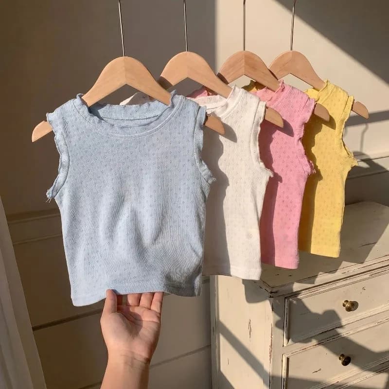 Bellbell Magliette estive per bambine in mussola sottile e traspirante da 1 a 6 anni, gilet per bambine, camicia senza maniche con colletto rotondo, per bambine
