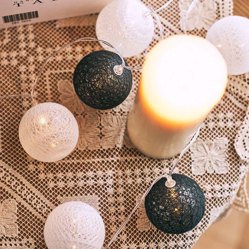 Luci a Corda LED con Palline di Cotone EID Mubarak, Illuminazione a Batteria per Decorazioni Festive, Matrimoni e Feste
