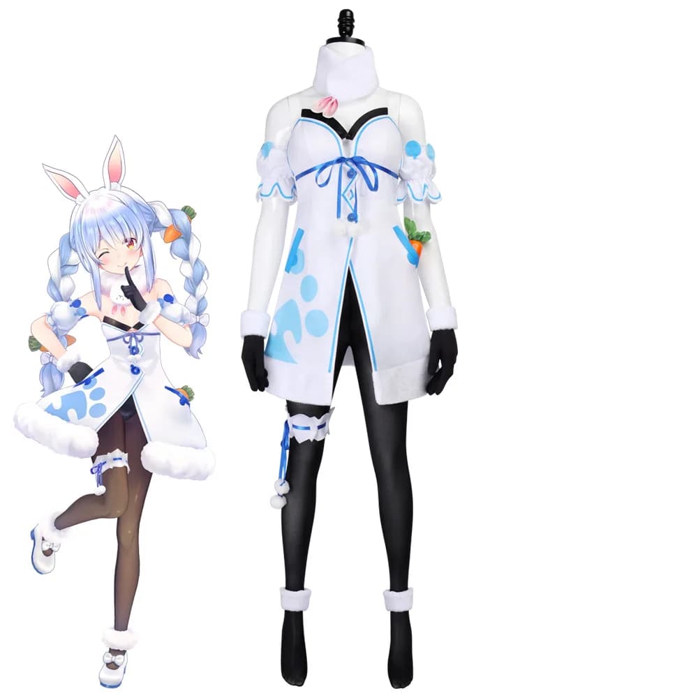 VTuber usato Pekora Cosplay abito bianco uniforme Hololive Fantasy Bunny Girl orecchio costumi vestito di Halloween tutto set per donna
