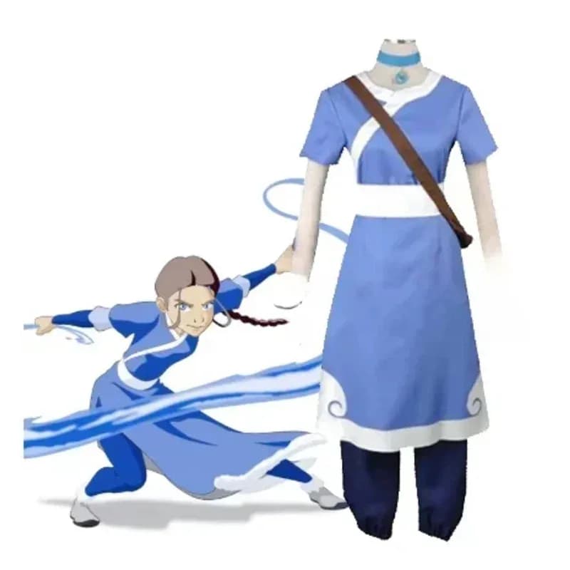 NewAnime Katara Abito lungo blu Avatar The Last Airbender Costumi Cosplay Halloween Abito femminile Set Abbigliamento2025