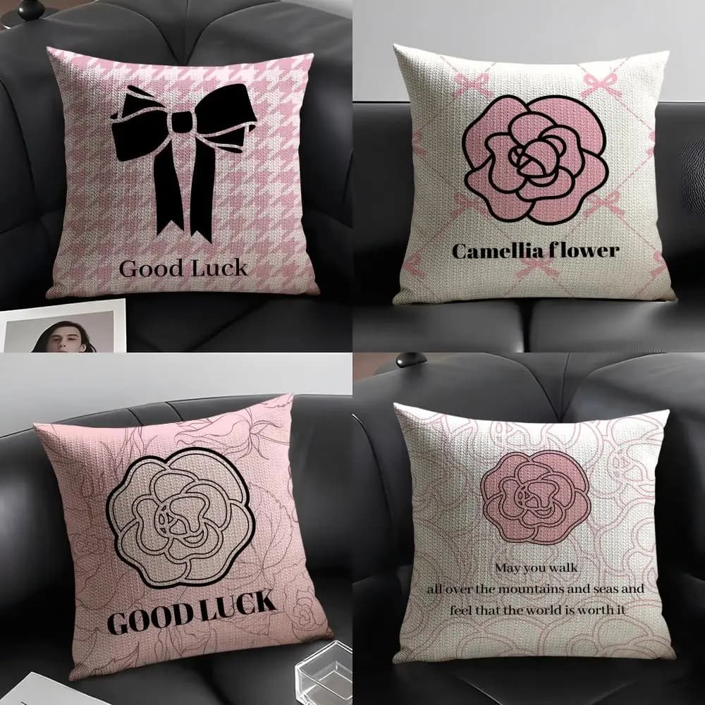 Fodera per cuscino con stampa di fascia alta Camelia Lino naturale Tessuto organico Stampa fronte-retro Divano Decorazioni per la casa Federa regalo