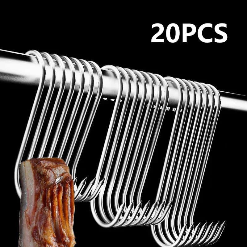 Gancio a S in acciaio inossidabile con punta appuntita Gancio per carne Strumenti di cottura per macellaio Ganci da cucina Organizzazione di stoccaggio domestico