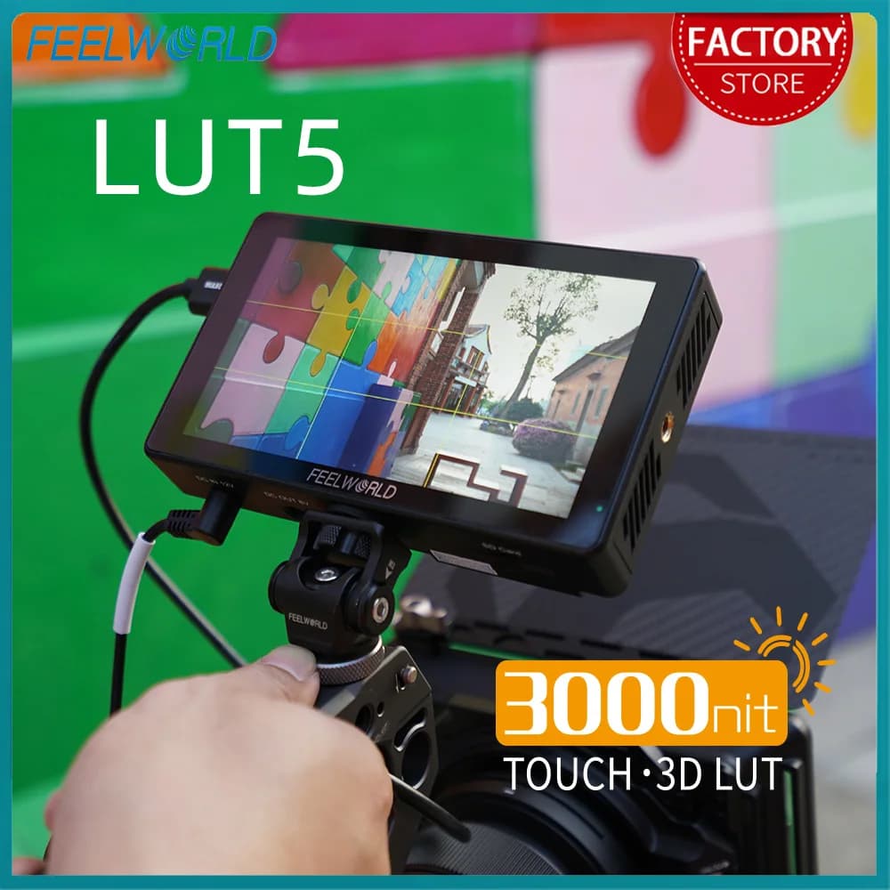 FEELWORLD LUT5 Monitor da Campo per Fotocamera DSLR 5,5 Pollici, Schermo Touch Ultra Luminoso 3000nit, IPS 1920X1080, Ingresso/Uscita HDMI 4K, Uscita DC