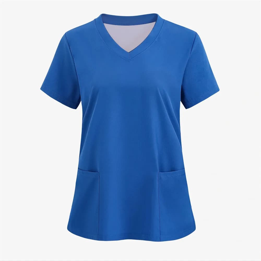 Magliette da donna in tinta unita uniforme da allattamento medica T-shirt a maniche corte con scollo a v elasticizzato con tasca abbigliamento donna