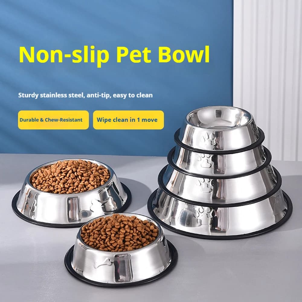 Stainless Steel Pet Food Bowl Rubber Sole Anti Slip Various Sizes Large Diameter Easy Clean Large Small Dog Pet Bowls