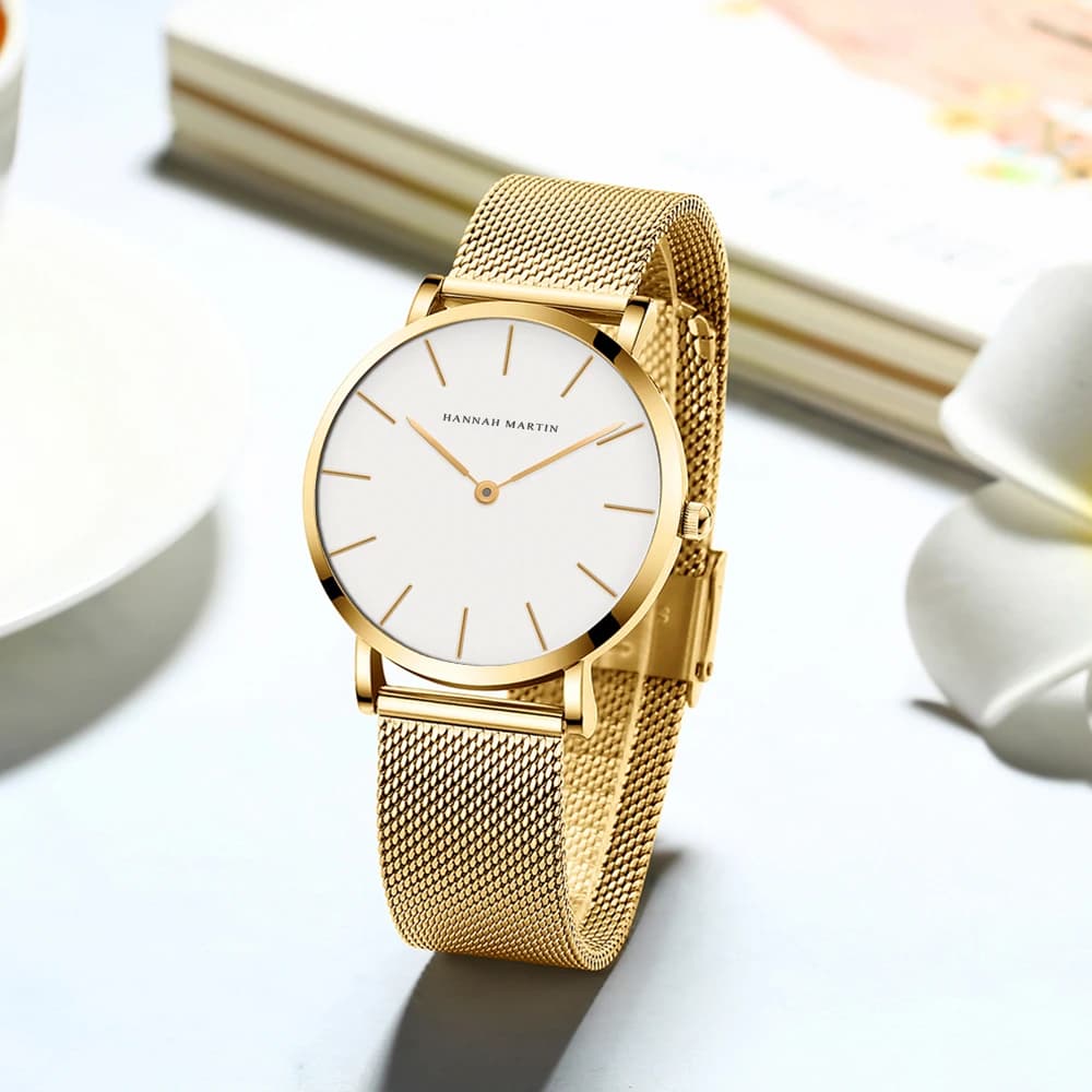 2023 nuove donne orologio da polso 1 set movimento al quarzo giapponese semplice orologi da studente in maglia di acciaio inossidabile in oro rosa Relogio Feminino