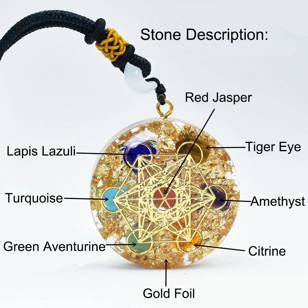 Collana con ciondolo Orgone cubo 7 Chakra Metatron con lamina d'oro Cristalli curativi spirituali Reiki Gioielli con ciondoli in pietra naturale