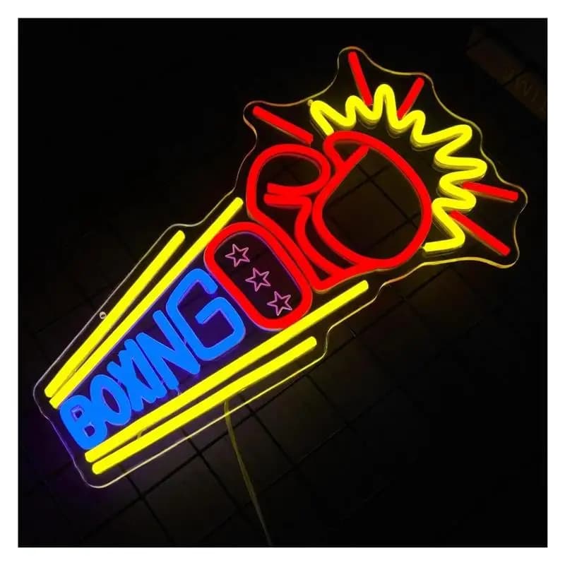 Boxing Neon Sign Sports Gloves Fiting LED Light Dimmable USB Powered For Bar Gym Boxing Club Man Cave Birthday Decor