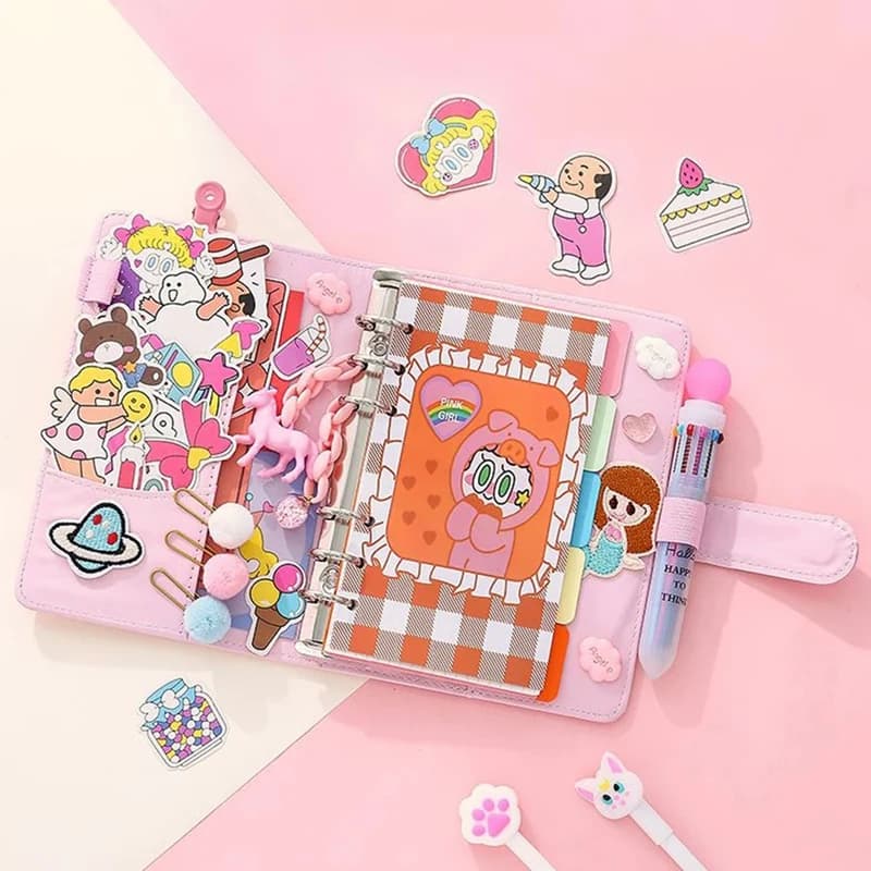 Super Sale Kawaii A6 Ring Binder Notebook - Cute PU Leather Planner for Students