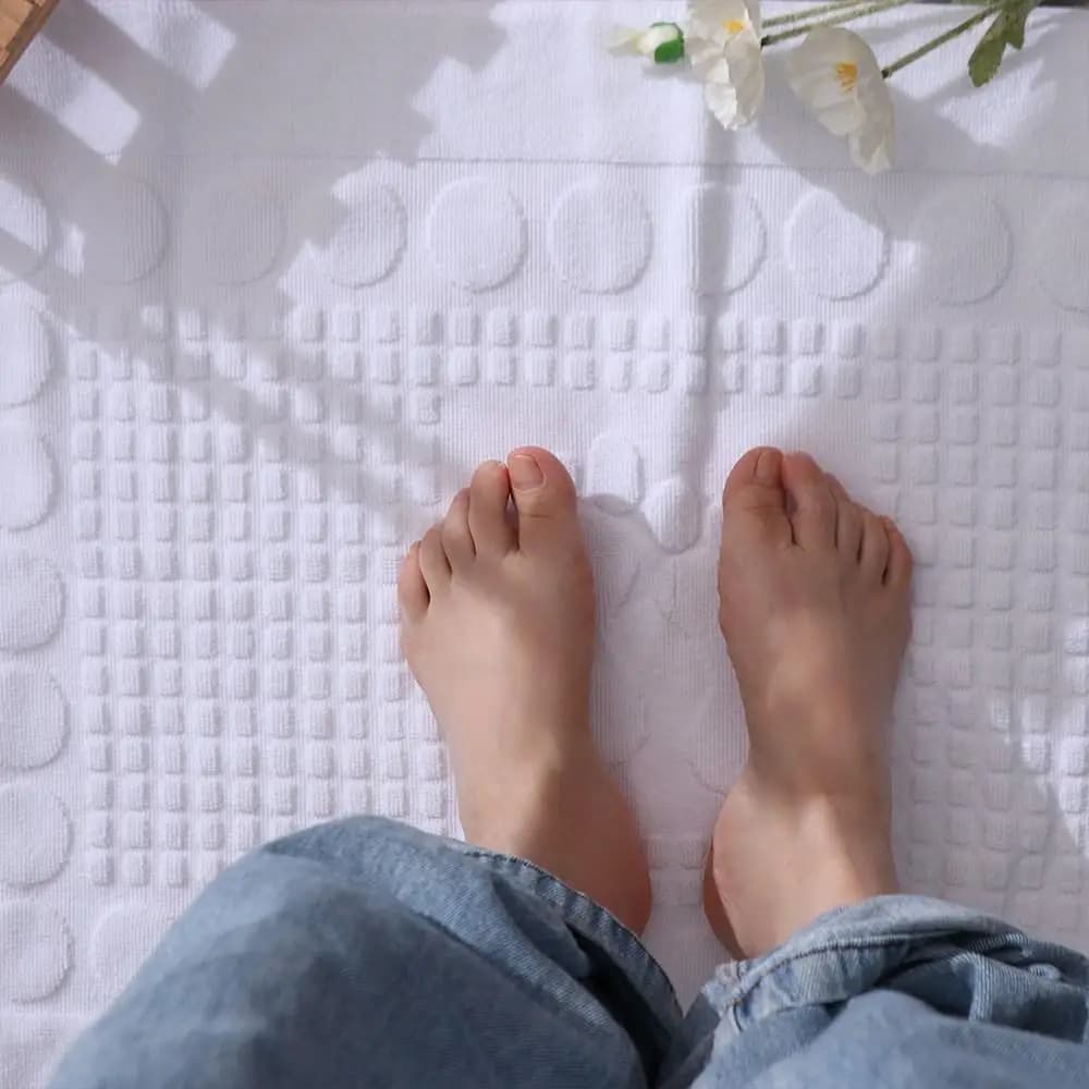 Tappetino Yoga 50*80cm, Asciugamano da Pavimento in Cotone Bianco, Tappetino 3D Morbido per Bagno