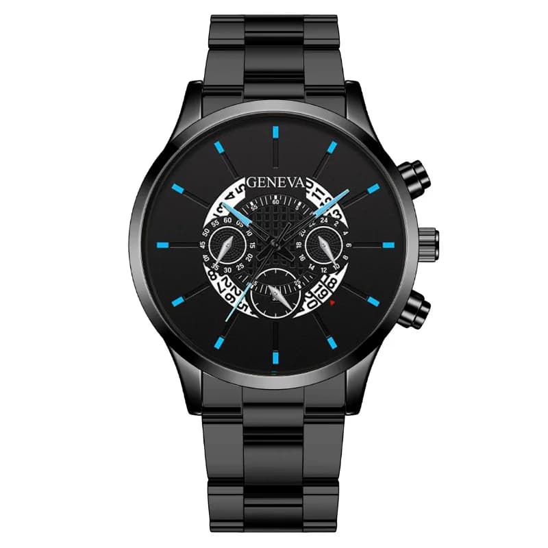 Men Quartz Watch Casual Geneva Steel Band Calendar Date Chronograph Luminous Male Business Wristwatch Simple Stylish Boy Gifts