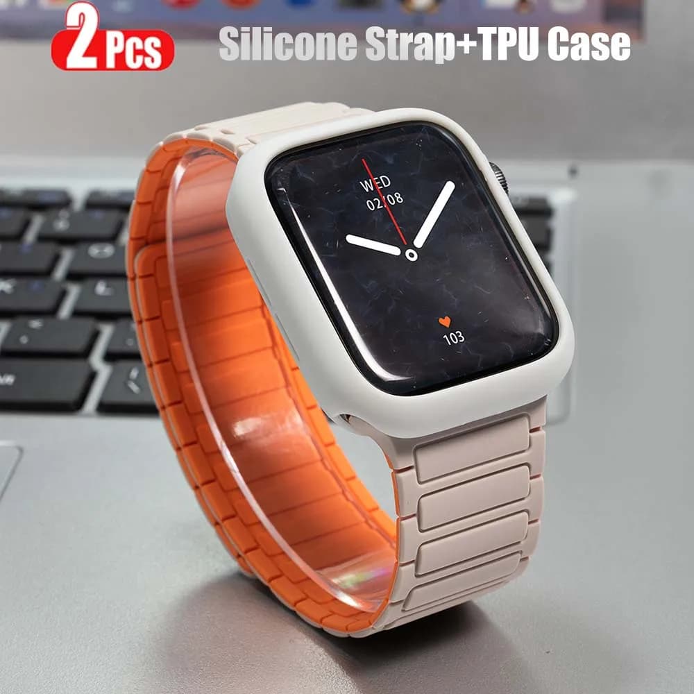 Cinturino magnetico in silicone + custodia per cinturino Apple Watch Ultra2 10 46mm 49 44 45mm Bracciale con copertura protettiva per IWatch Series9 8 7 6 SE