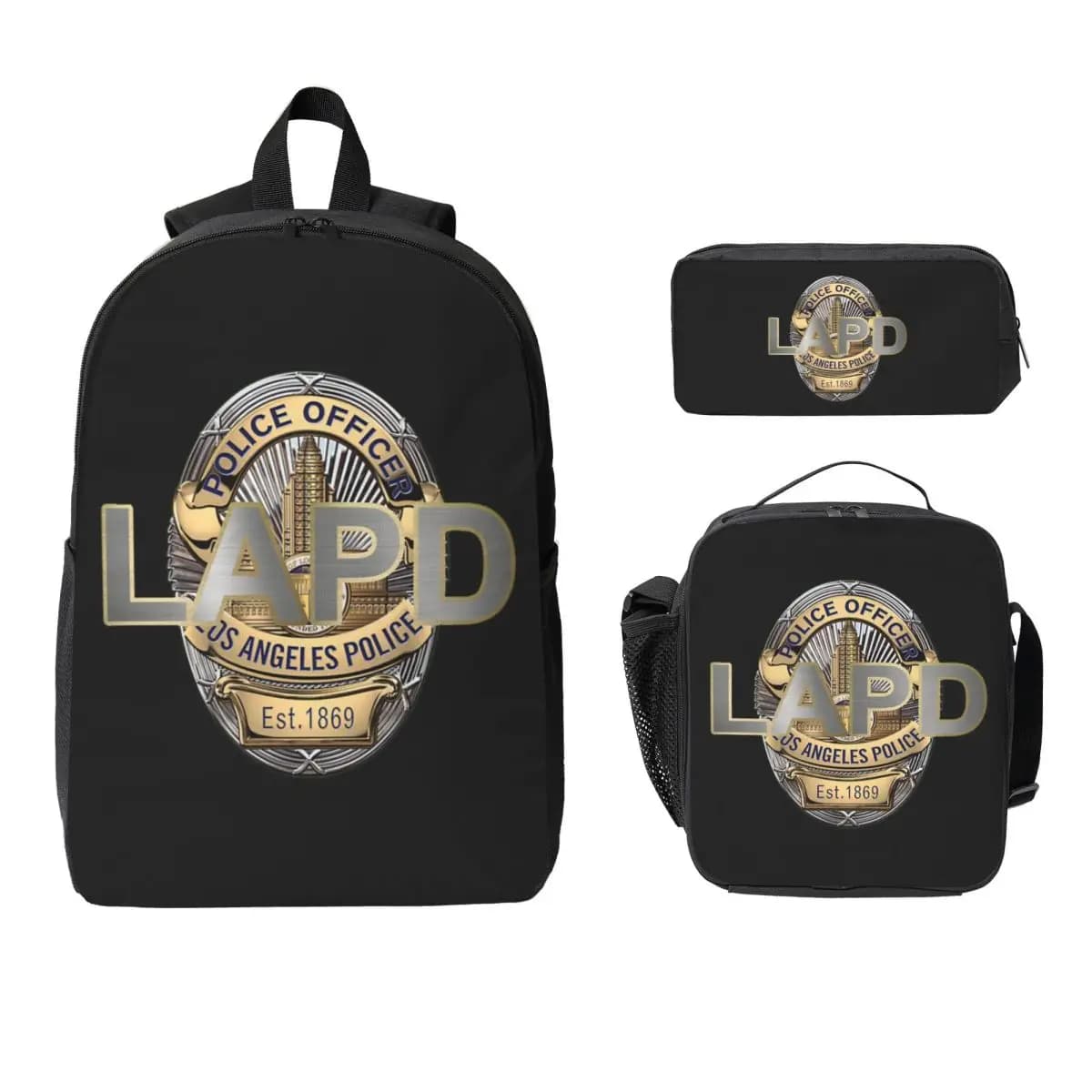 POLICE OFFICER LAPD Backpack Student Boys Girls BookBag School Bag Laptop Shoulder Bags 3ps Insulated Lunch Bag Pencil Case