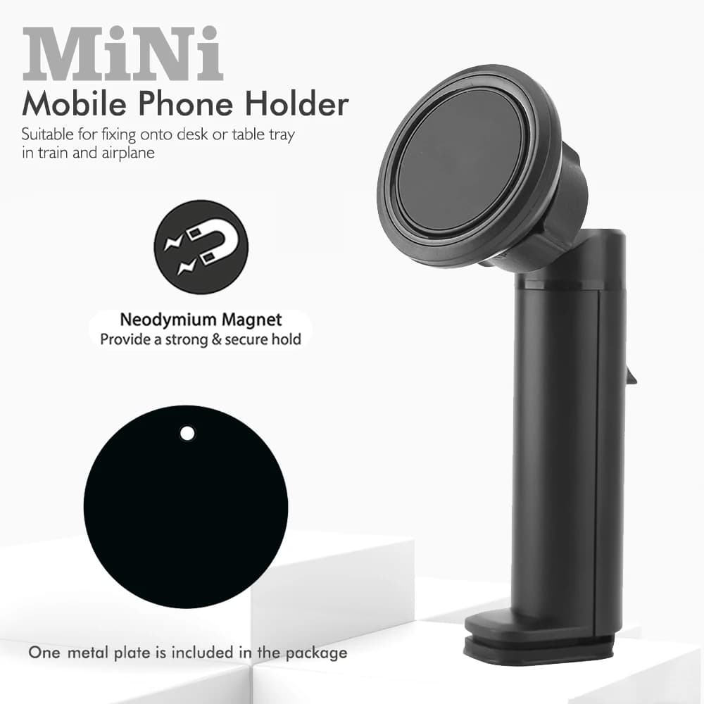 Mini Magnetic Desktop Mobile Phone Holder with 360-degree Rotation Suitable for Car Dashboards Desk and Travel by Train or Plane