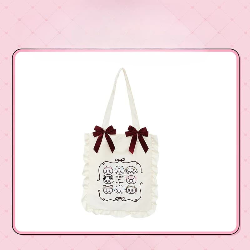 Chiikawa Genki Hairstyle Series Satin Bow Shoulder Bag Cute Kawaii Cartoon Lightweight Portable Crossbody Purse Daily Casual