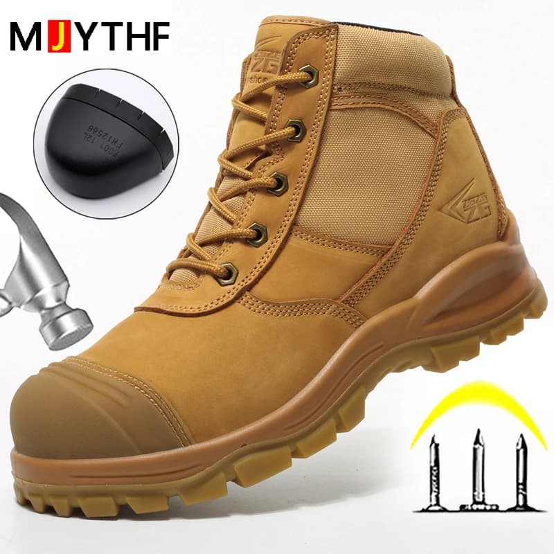 Stivali da uomo in vera pelle Scarpe antinfortunistiche Stivali da lavoro indistruttibili Scarpe con punta in acciaio Scarpe protettive di sicurezza a prova di foratura Uomo