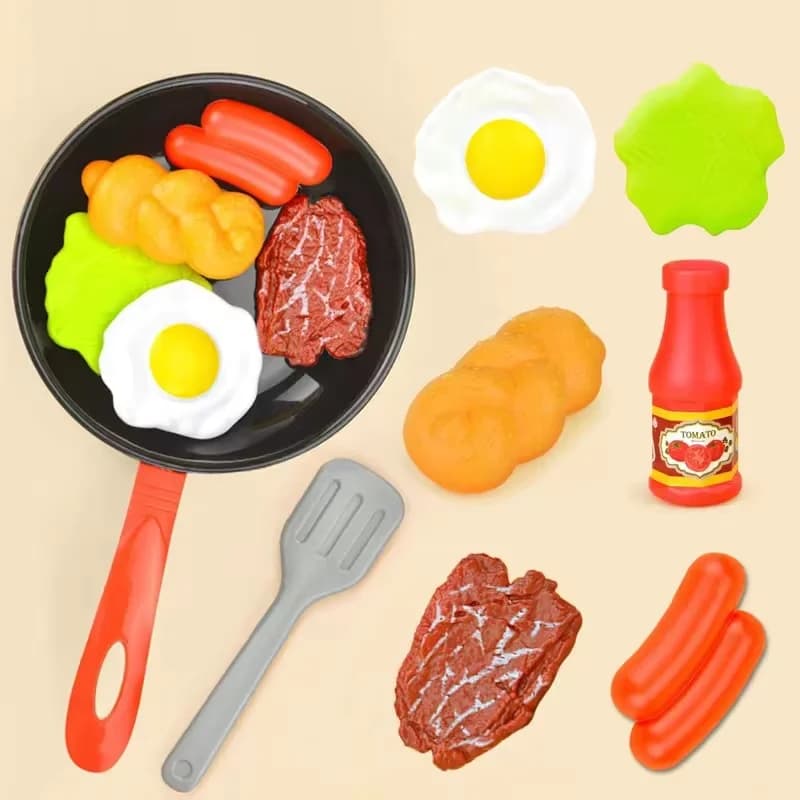 8 pezzi di simulazione Montessori giocattoli da cucina bistecca di verdure pentole educative set di giochi giochi di imitazione di pane hot dog