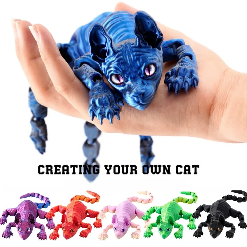 3D Stampato Sphynx Gatto Animali Giocattolo Realistico Statuetta Senza Peli Articolato Gatto Agitarsi Giocattolo per Amante dei Gatti Collezionista Decorazione Della Casa
