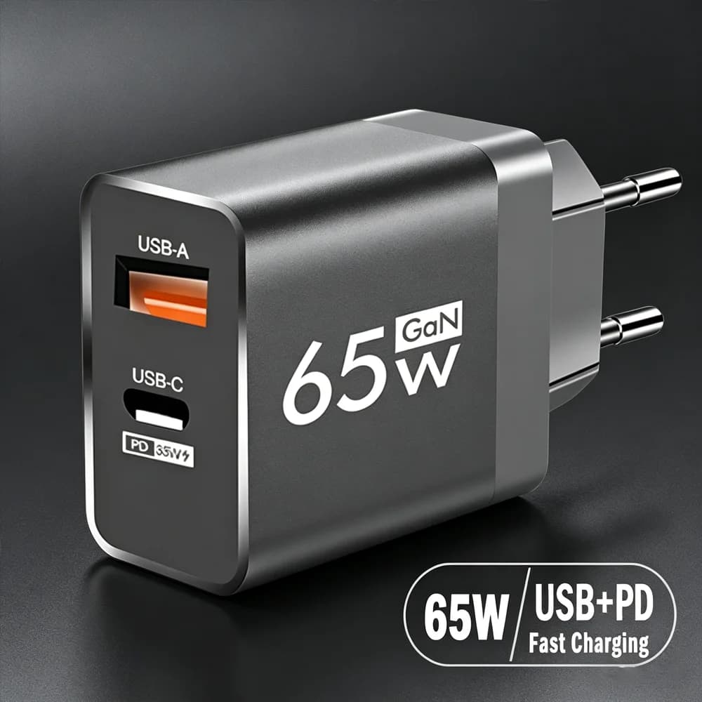 Caricatore GaN da 65W, caricatore USB PD a ricarica rapida per Samsung, Xiaomi, Huawei, iPhone 16, caricatore per cellulare con tecnologia Quick Charge 3.0.