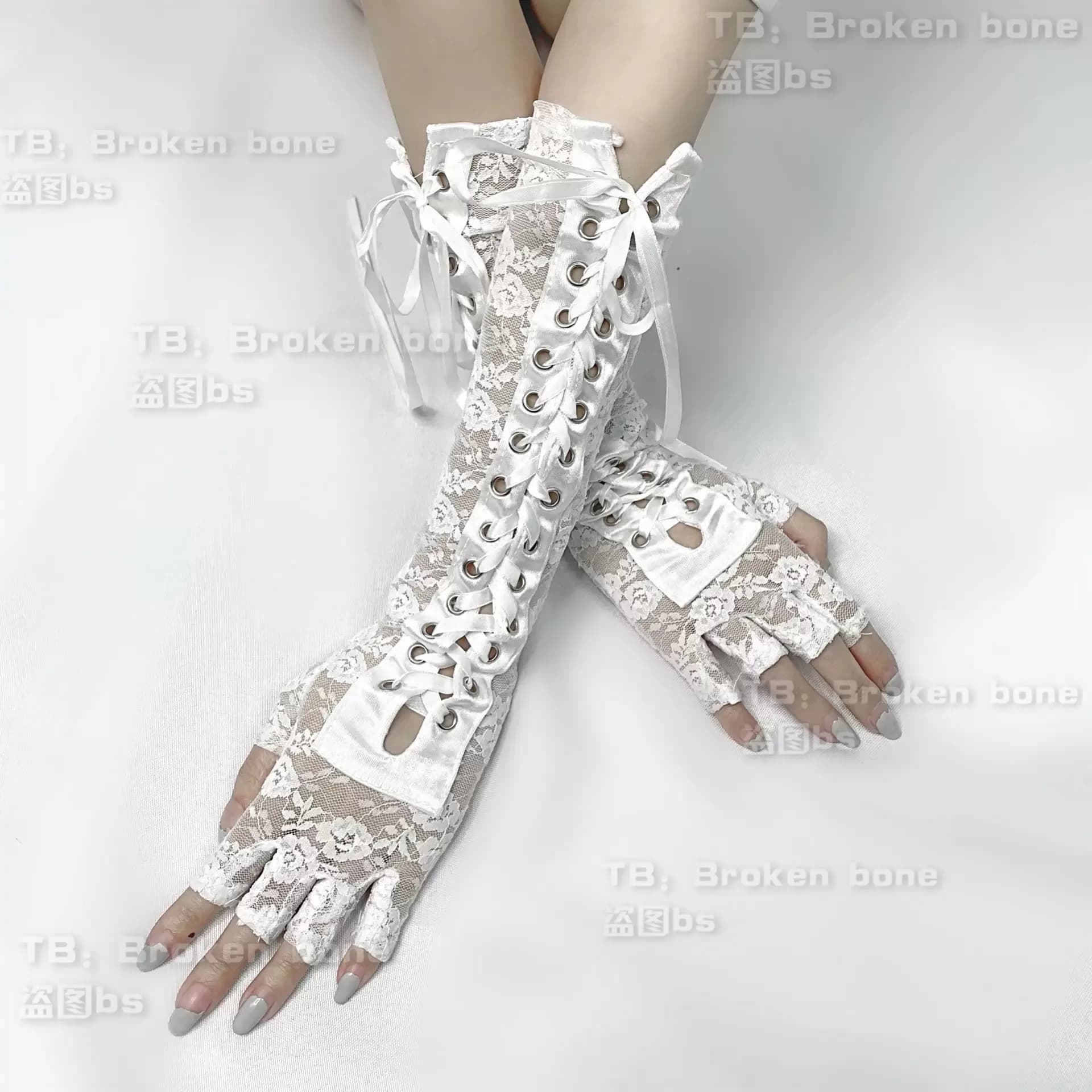 Giapponese lolita lace manica lunga manica dolce cool girls lace-up mesh bandage guanti scaldamuscoli bianchi neri