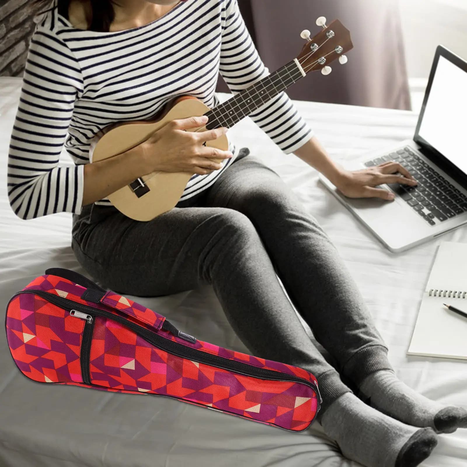 Borsa per ukulele impermeabile con motivo geometrico, zaino portatile in tessuto Oxford, copertura protettiva ispessita per viaggi all'aperto
