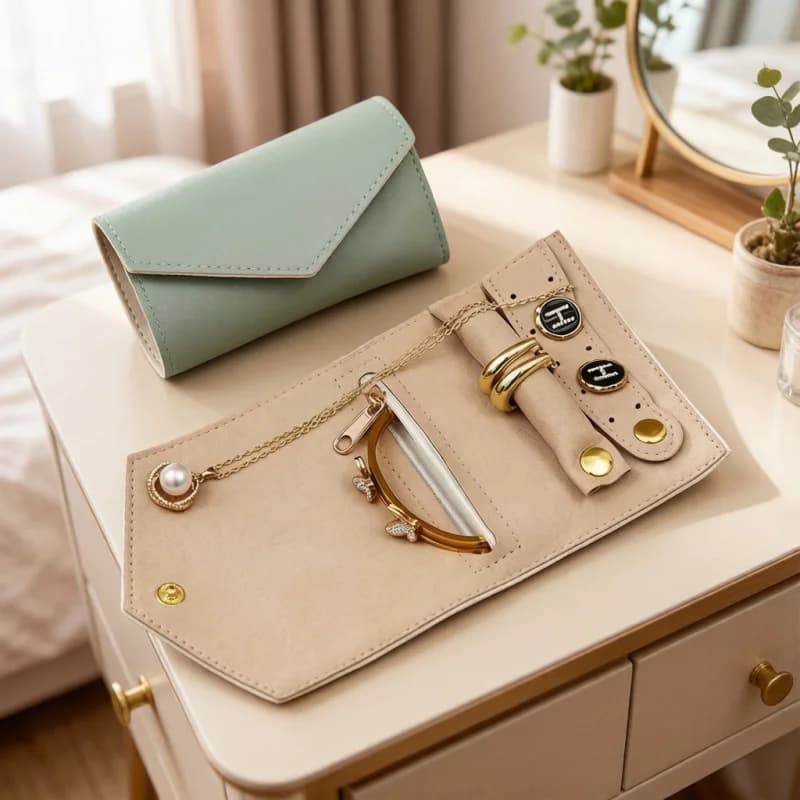 Portable Jewelry Organizer Bag for Women, Travel Multifunctional Storage Roll for Earrings Ring & Necklace, PU Creative Case