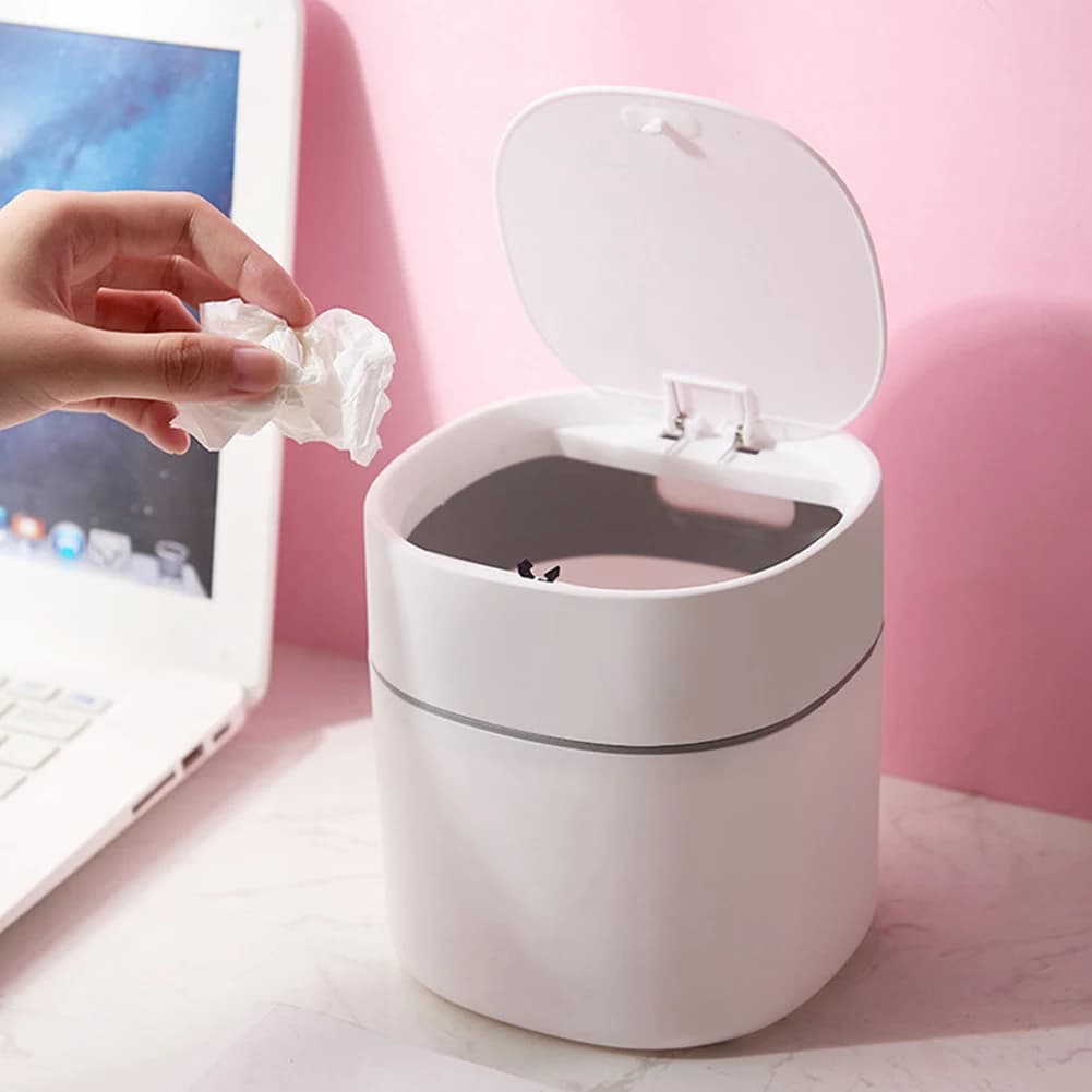 Mini cestino per rifiuti con coperchio, cestino per rifiuti da scrivania in plastica, cestino per rifiuti in stile nordico, coperchio rimovibile per scrivania, bagno, toeletta