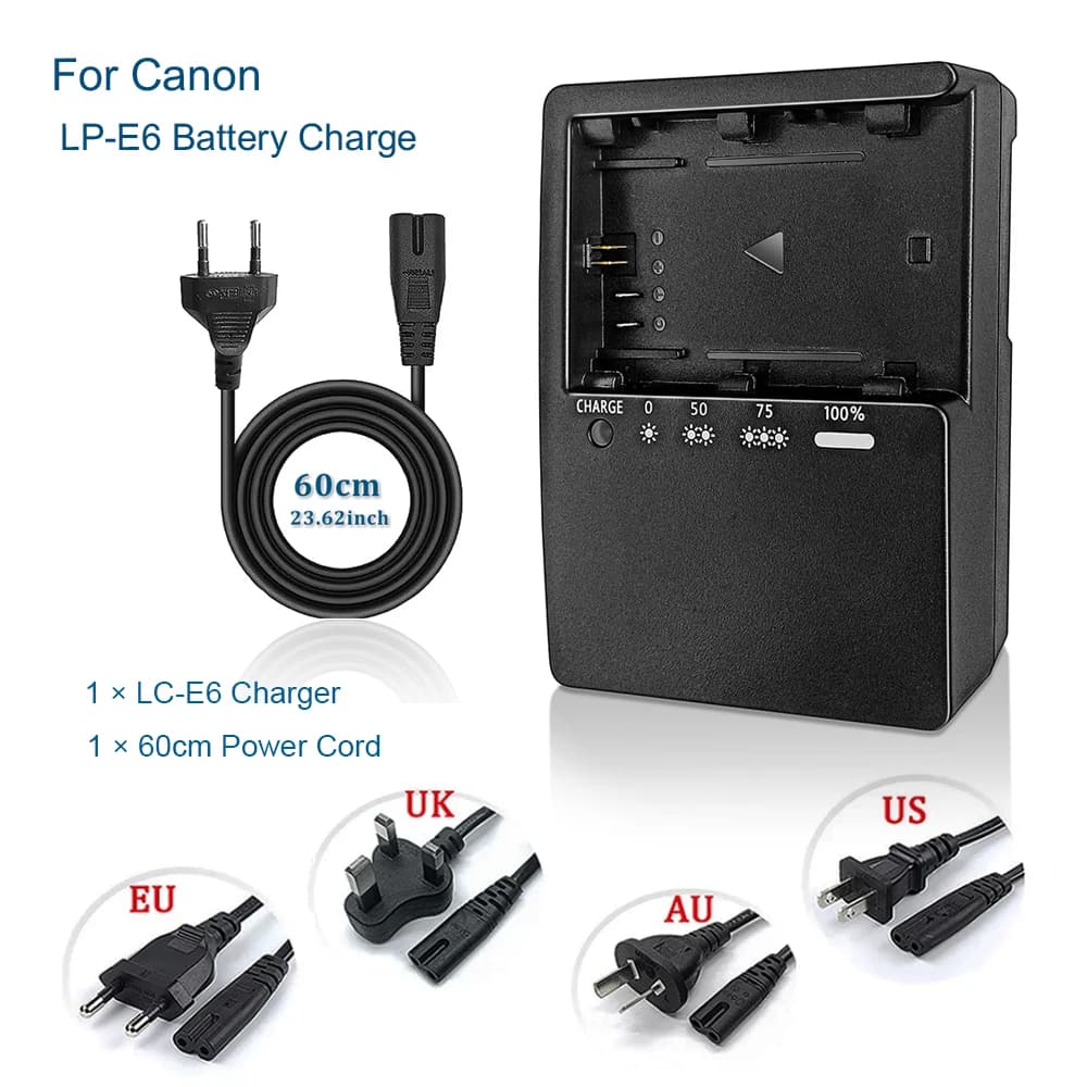 LP-E6 LP-E6N LC-E6 charger suitable for Canon: compatible with LP-E6NH LC-E6E battery EOS R Ra R5 C R6 R7 DSLR 60D 60DA 70D 80D