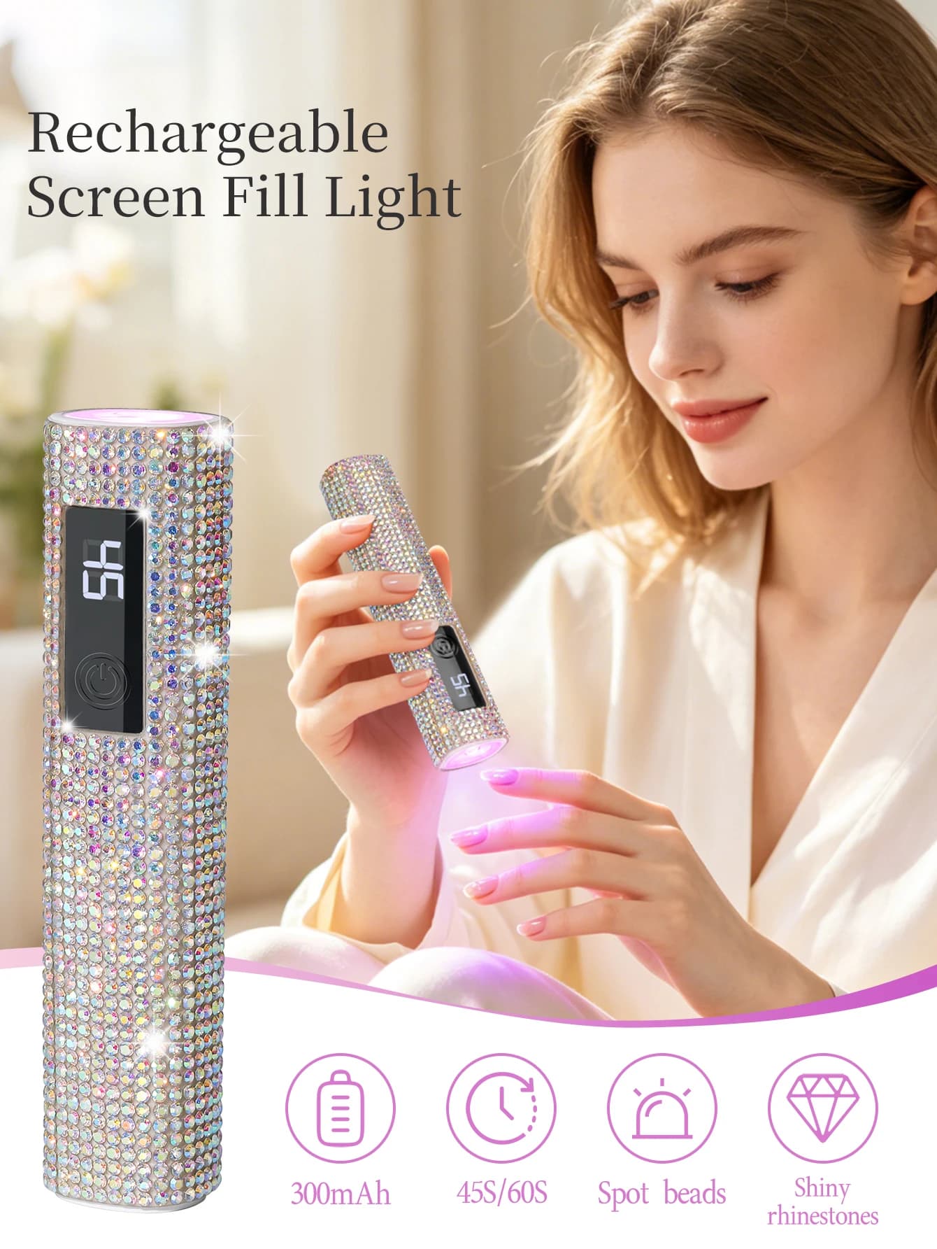 Mini portable UV lamp for nail art with display on screen, for nails, mini nail light, portable LED lamp for nails, USB nail dryer