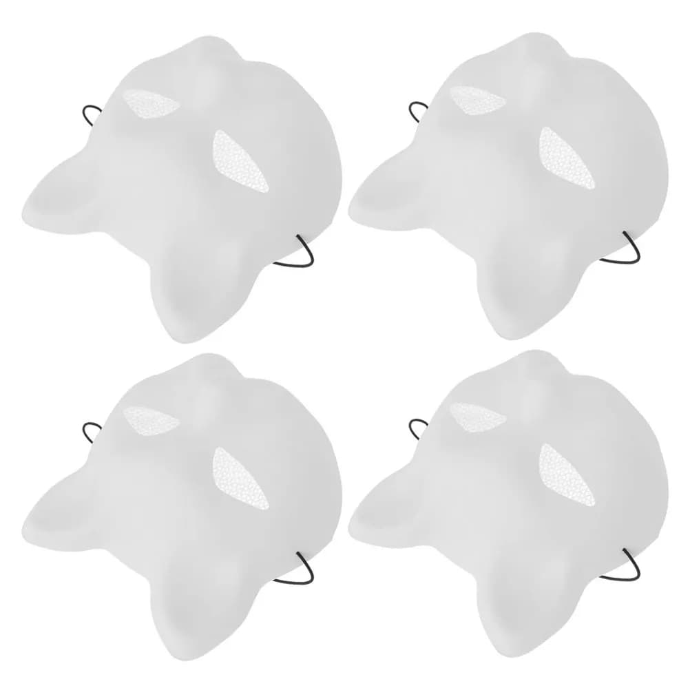4 Maschere Bianche Opache a Forma di Gatto, Semimaschere Vuote Pitturabili per Artigianato, per Costumi Fai-da-te, Cosplay, Mascherate, Festival, Decorazioni di Halloween