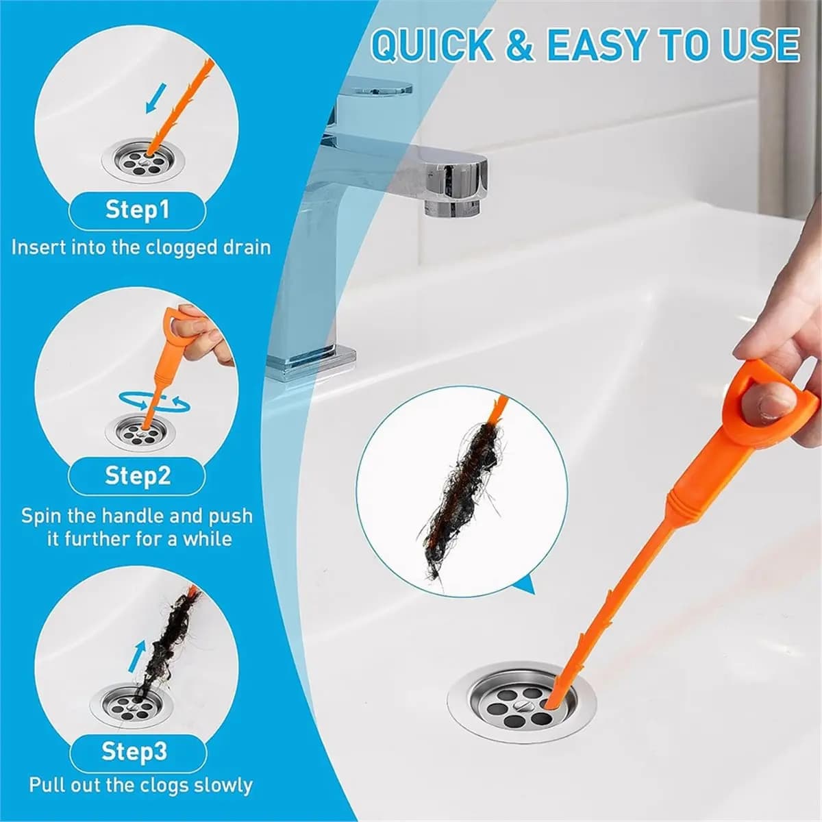 【AT48】 NUOVO Kit di Pulizia, Strumento per la Rimozione dei Capelli da 25 Pollici e Spazzole Flessibili per Vasca da Bagno, WC, Lavello della Cucina e Fognature
