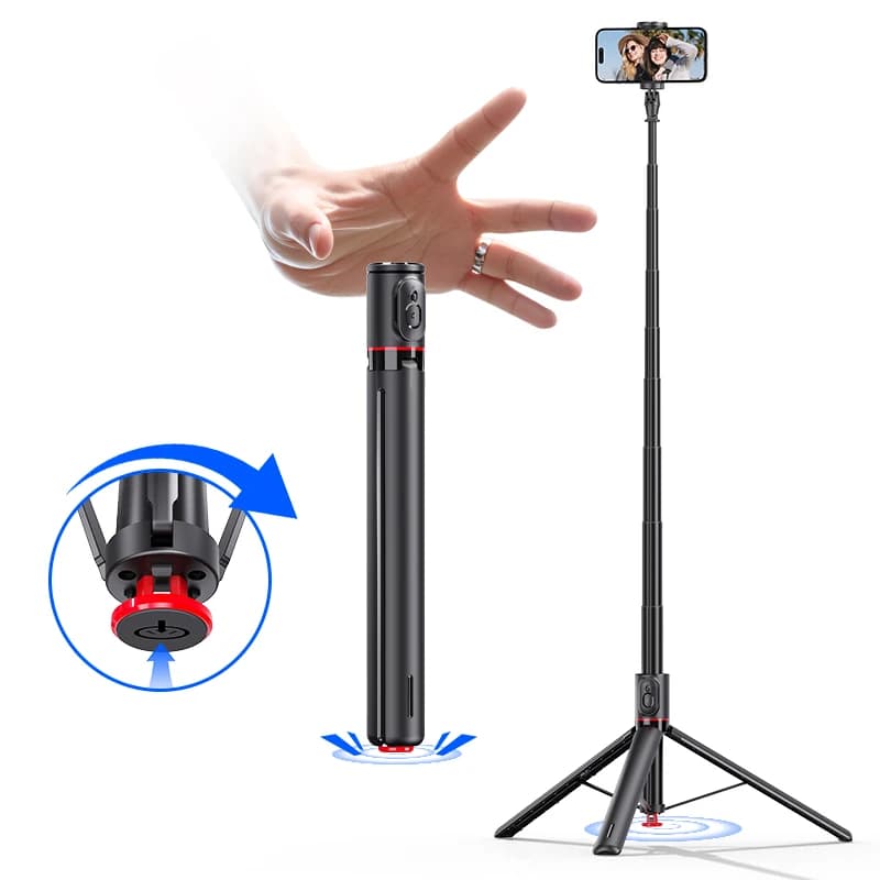 Treppiede per selfie Bluetooth, supporto pieghevole a scomparsa automatica per iPhone, smartphone Android, riprese Vlog con telecomando