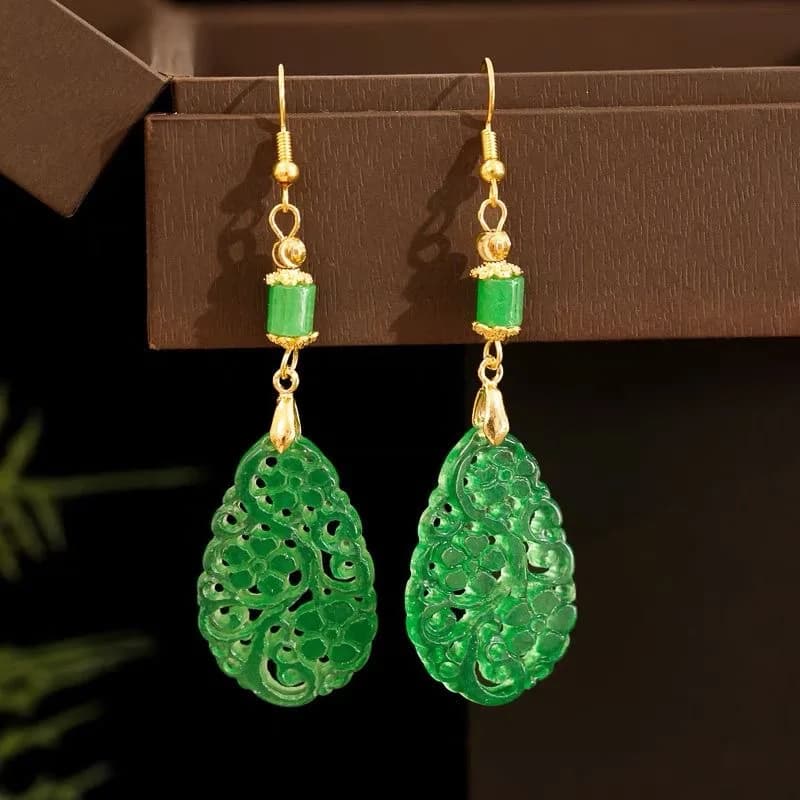 Argento 925 Giada verde naturale Scava fuori Orecchini Phoenix fai da te Gioielli con ciondoli Accessori moda Regali amuleto donna intagliato a mano