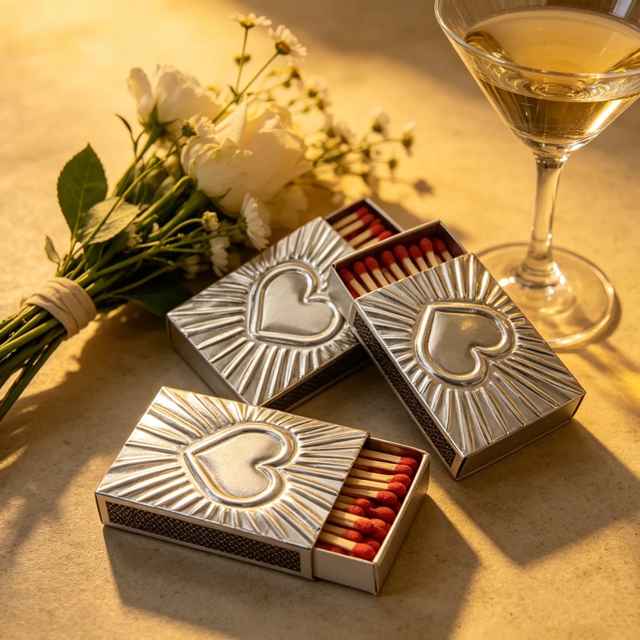 Aluminum Matchbox Silver or Gold Heart Design | Handmade Matchbox | Perfect gift wedding bridesmaids birthdays | Candles & Home