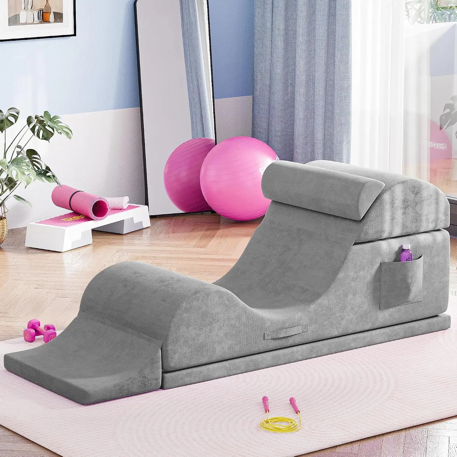 Convertible Yoga Chair for Adults, Ergonomic Foam Lounge with Lumbar Pillow, Washable Cover, Side Pocket, No Assembly, Custom
