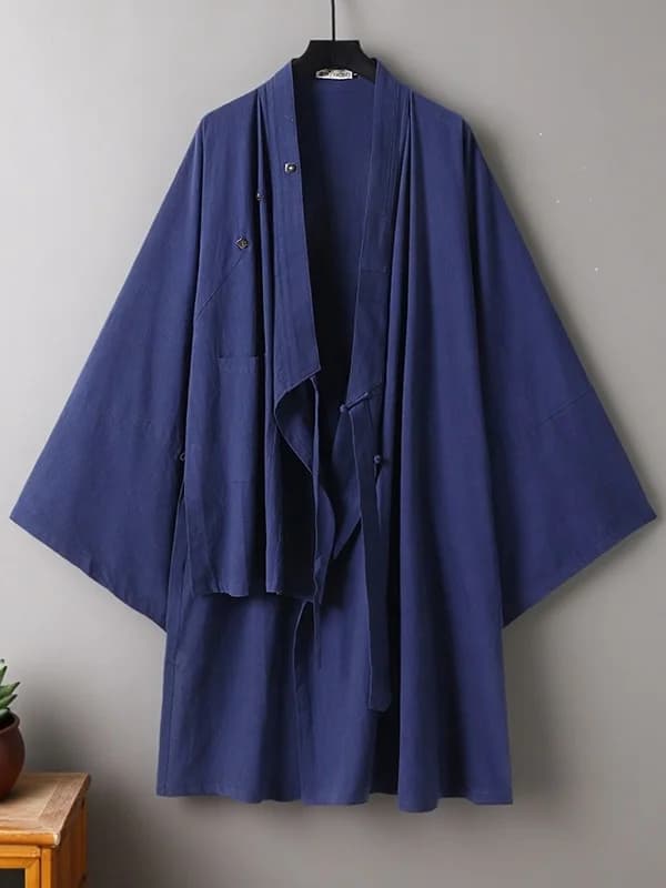 Abito Lungo in Cotone e Lino Stile Daoista, Cappotto Zen per Meditazione con Cintura, Abbigliamento Tradizionale Cinese Hanfu Estivo Casual per Giovani