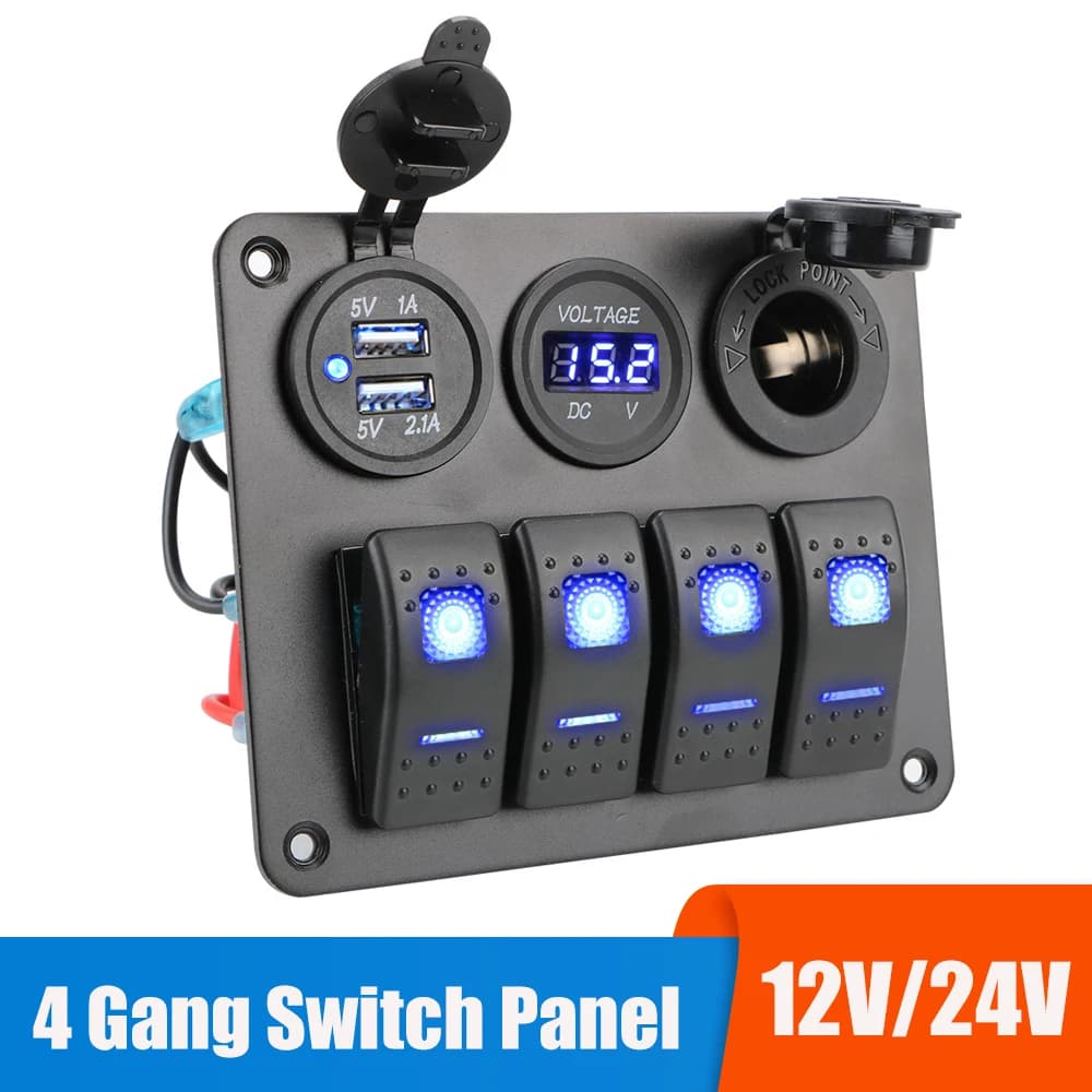 4-button barbell switches Voltmeter USB 3.0 Charger lever 12V 24V Boat accessories Marine Car RV Camper Roulotte