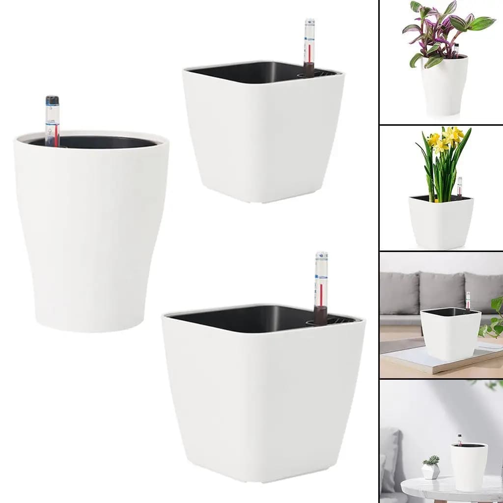 Self Watering Flower Pots White Plastic Plant Pots for Garden Herbs