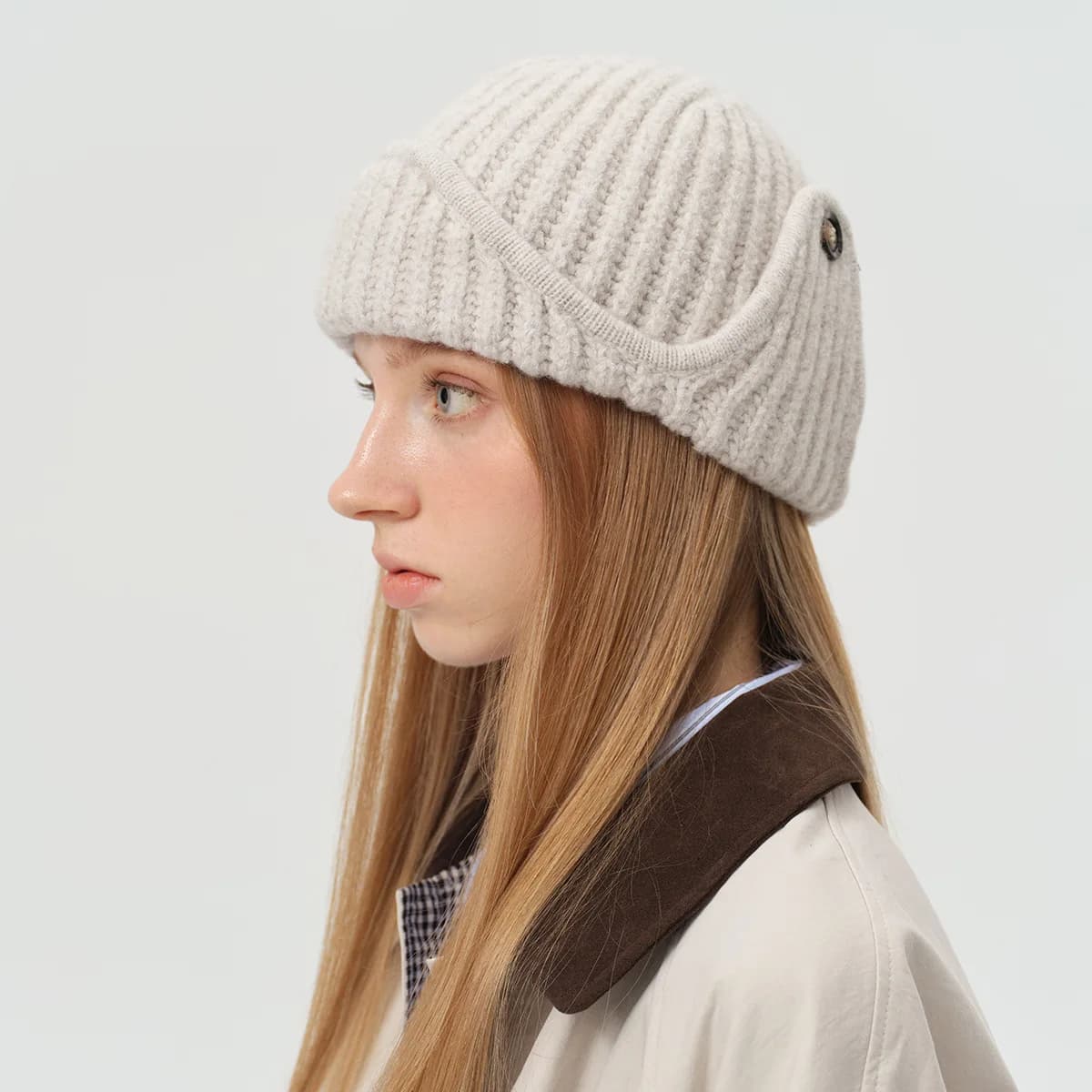 23% Wool Blend Solid Color Pilot Knit Hat Winter Warm Trapper Beani Korean Designer Style