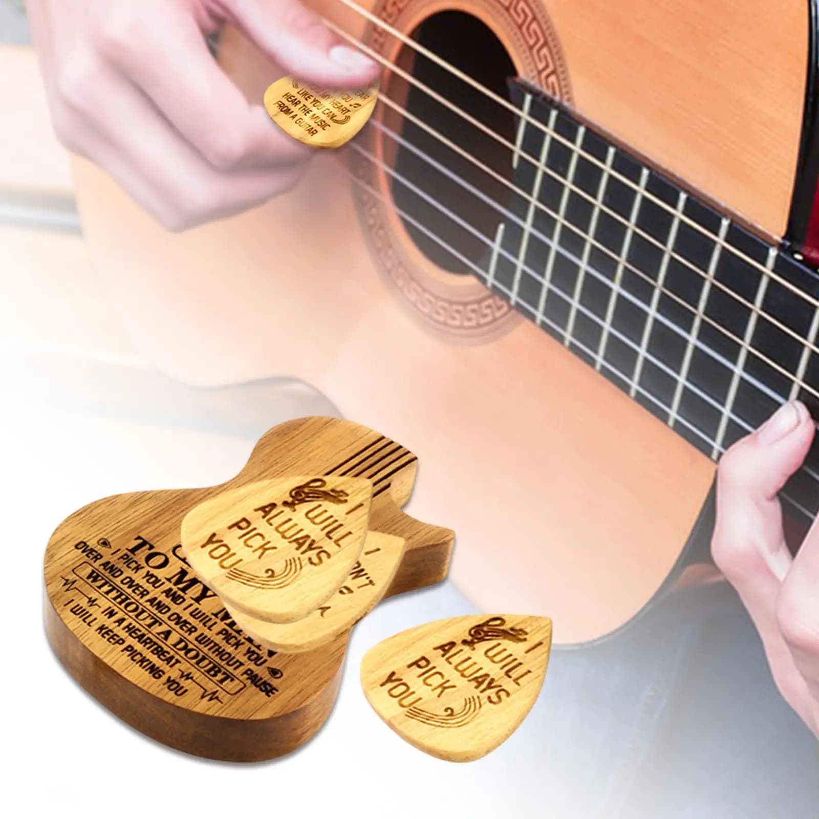 Wooden Guitar Picks Case Organizer Bass Picks Holder Handcrafted Storage Box for Acoustic Electric