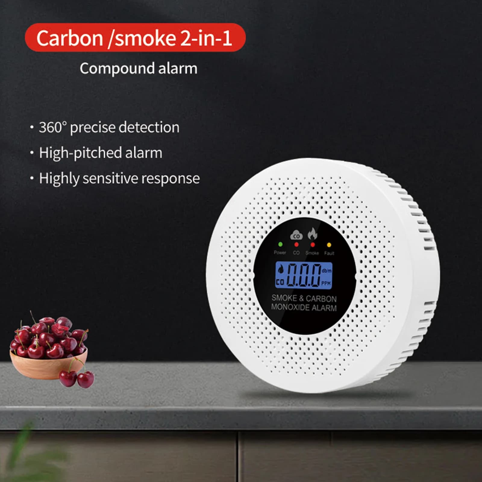 Rilevatore di fumo e allarme incendio 2 in 1 con display LCD, alimentato a batteria, rilevatore di monossido di carbonio (CO) per casa, appartamento, cucina