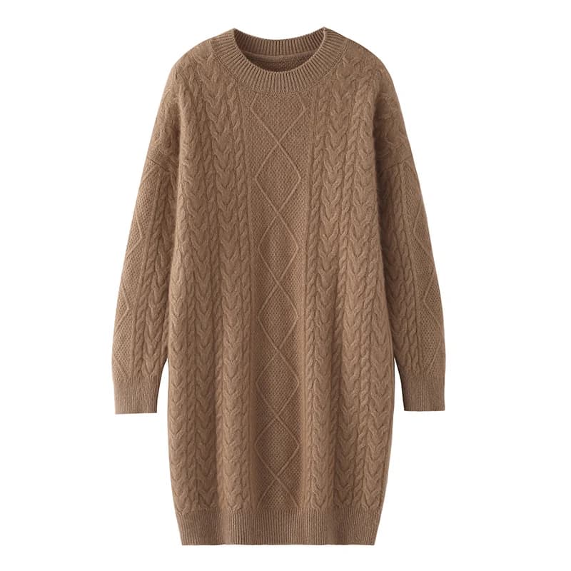 Thick Soft 100% Mink Cashmere Elastic Sweater Pullover Women O-Neck Long Sleeve Knitwear Basic Elegant Warm Long Dress