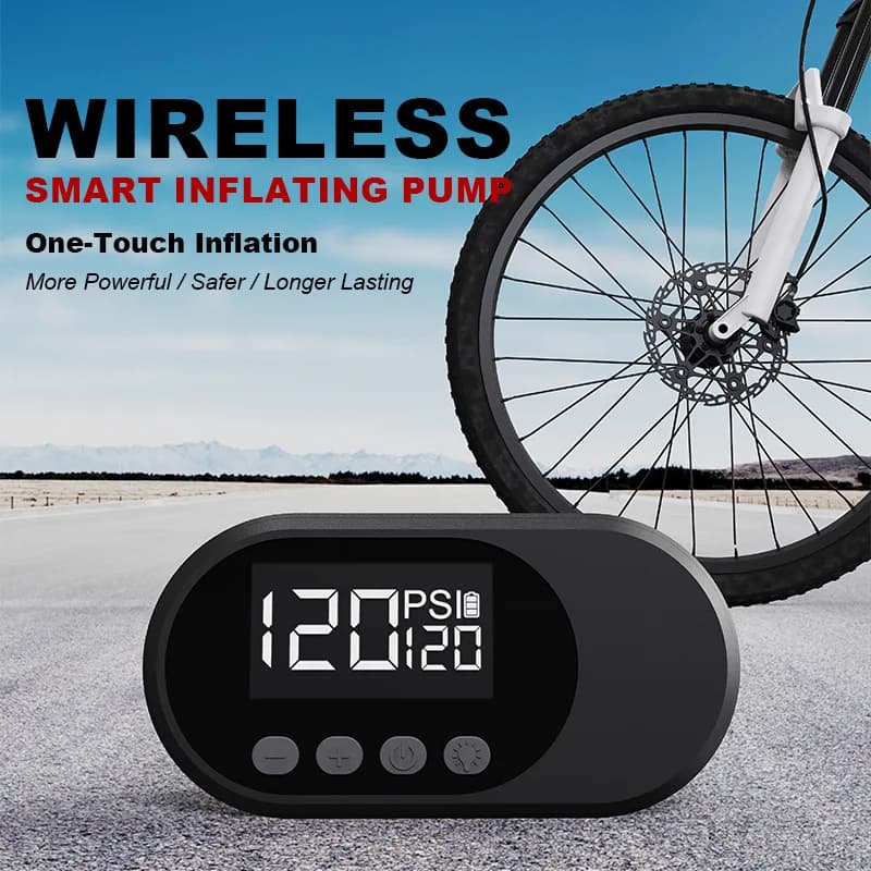 Pompa d'Aria Elettrica Wireless Portatile per Bici da Strada e Montagna, Ricaricabile per Auto, Mini Compressore per Pneumatici